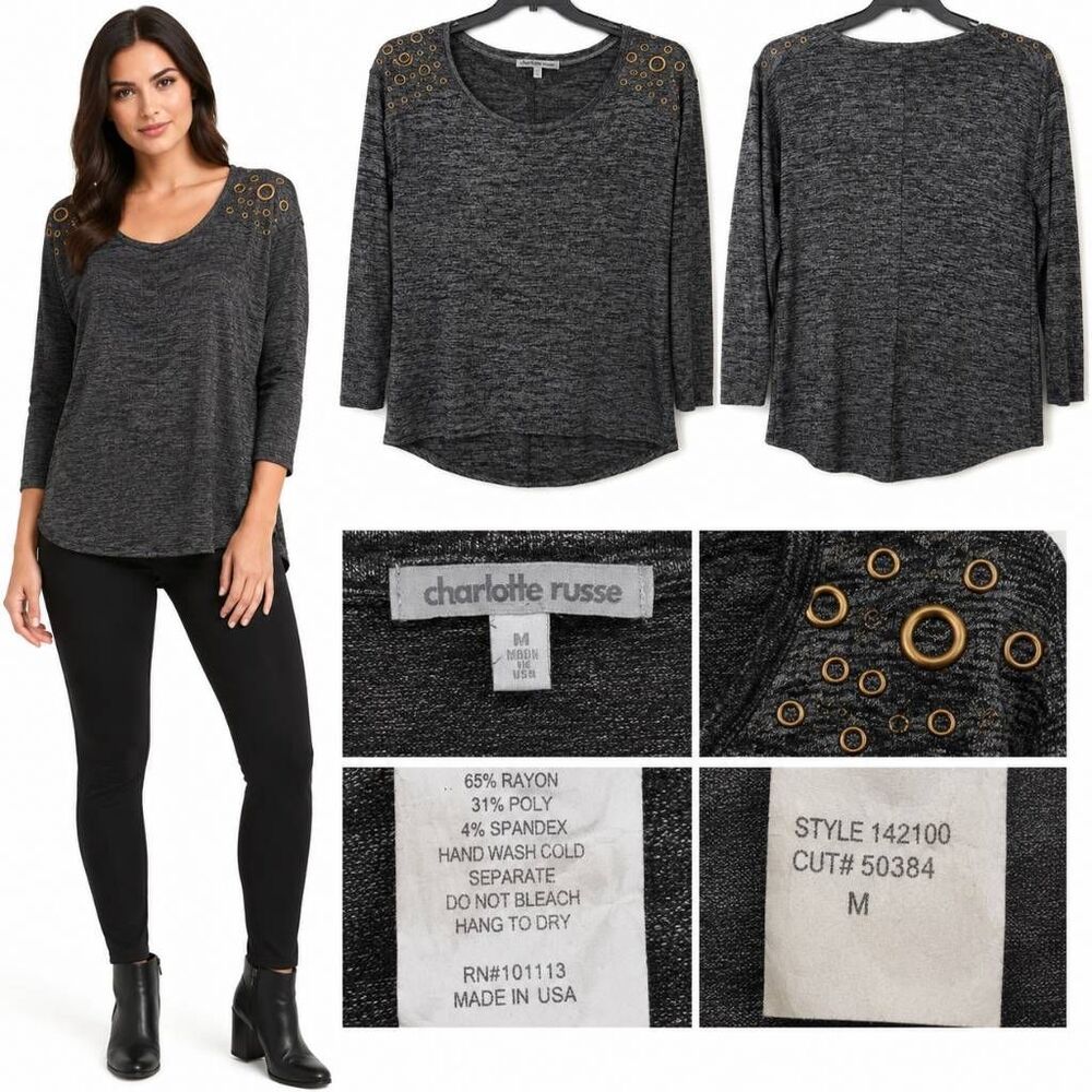 Charlotte Russe Stud Shoulder Knit Top Gray Medium